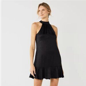 Nine West Women's Black Ruffle Hem Halter Neckline Button Closure Swing Dress XL